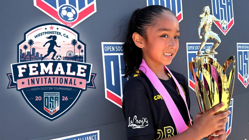 Female Invitational Recap. Girl Holding Trophy.