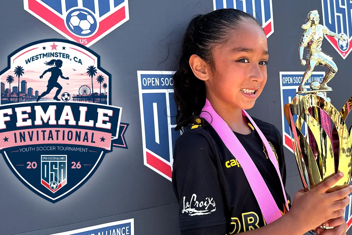 Female Invitational Recap. Girl Holding Trophy.